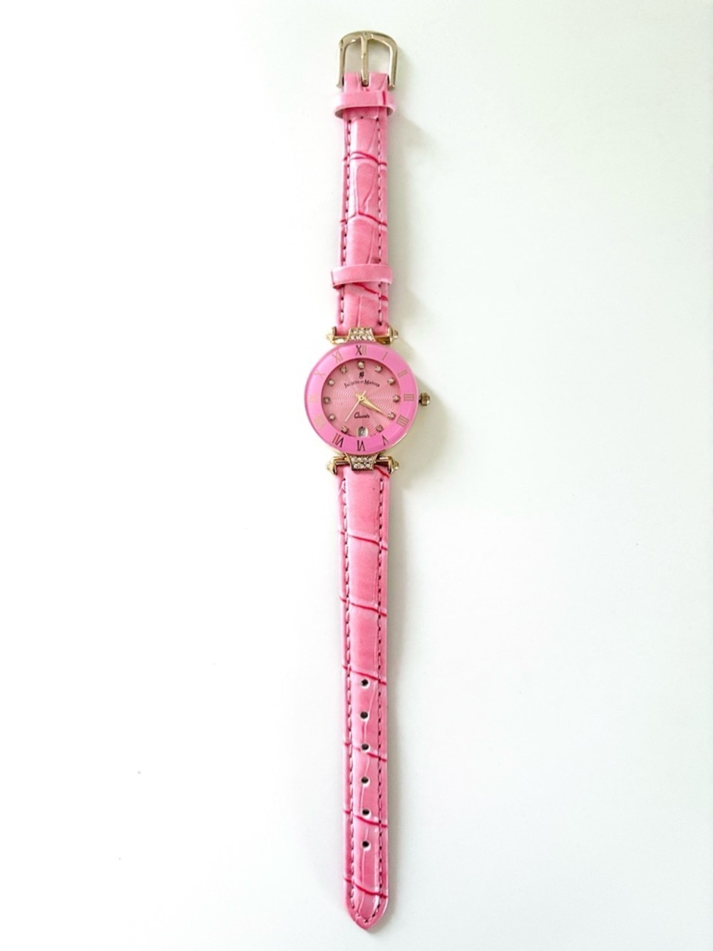 Swiss Made Women's Pink Watch with Crystals & Gold Accents